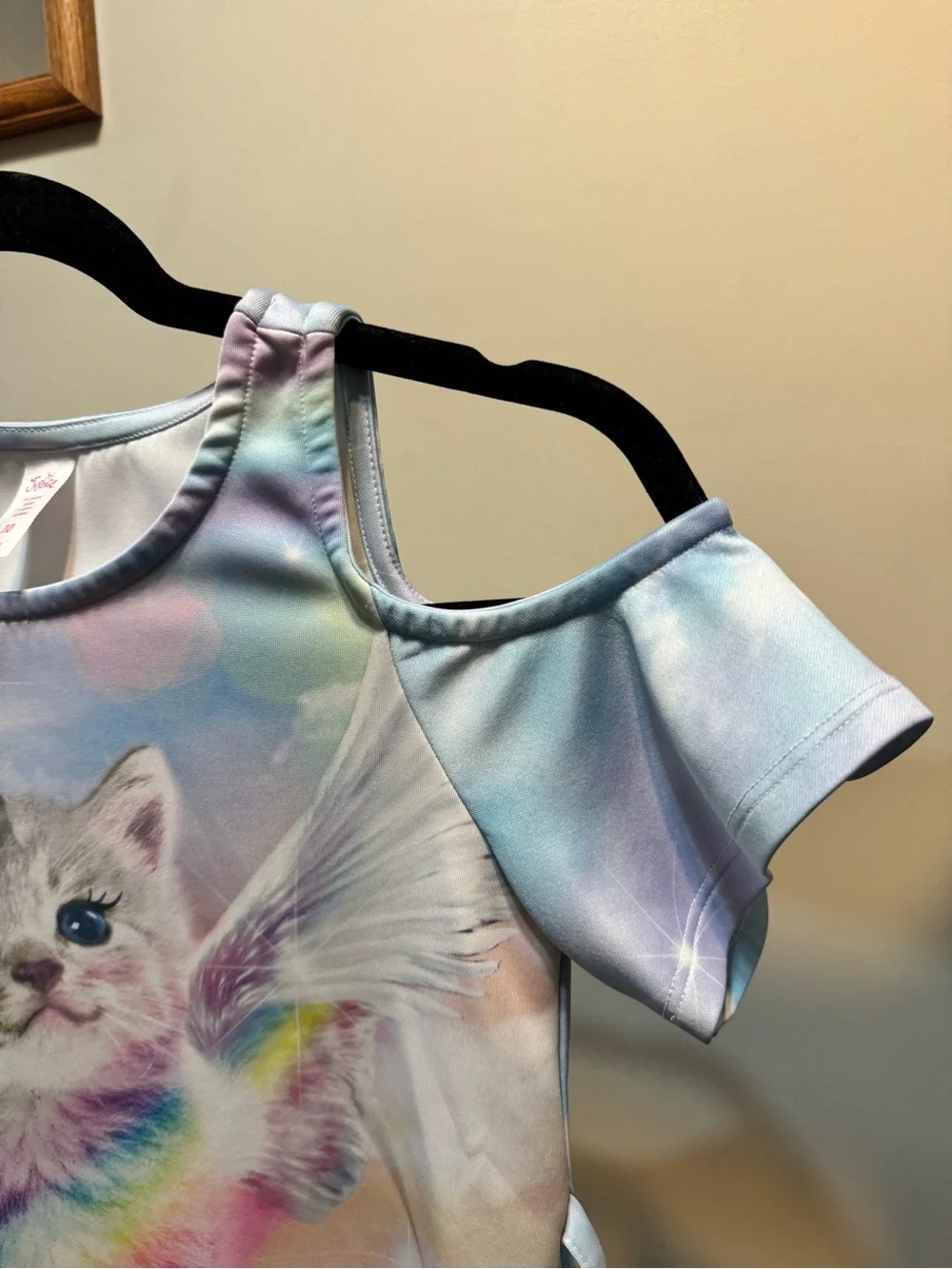 Justice Pastel Rainbow Kitty Cold-Shoulder Tee Dress